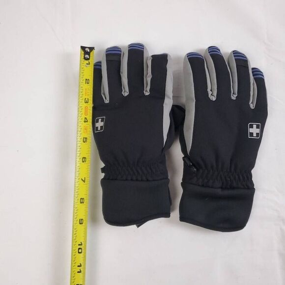 K-Swiss Men’s Winter Snow Gloves Black/Gray Soft Shell L-XL Blue Stripe Grip - Picture 2 of 5